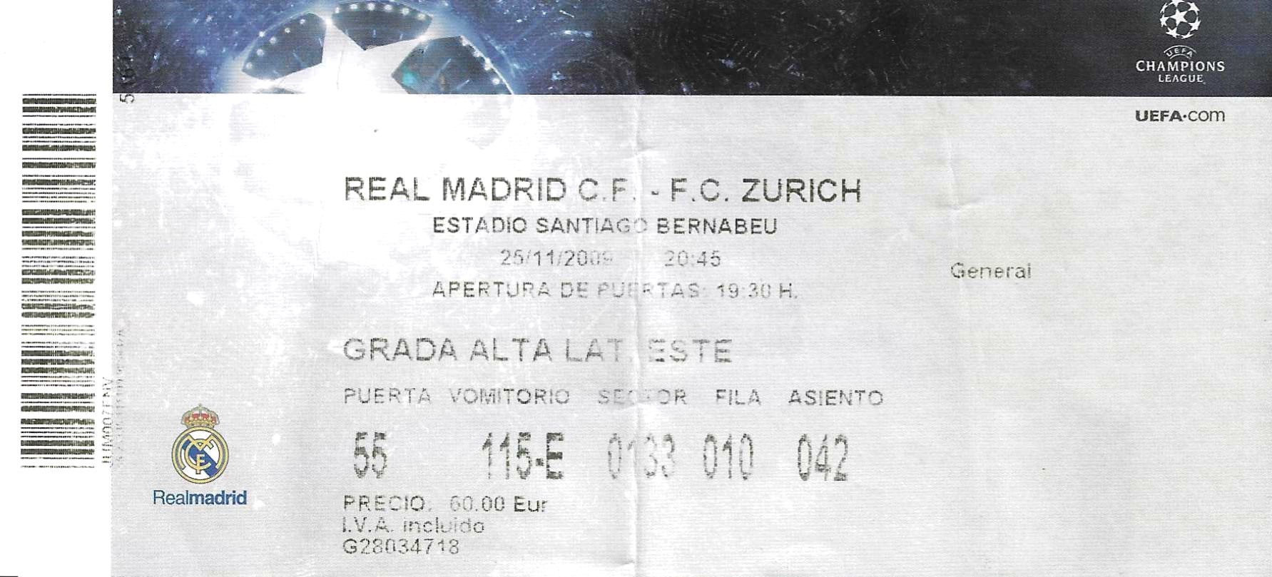 Ticket for Real Madrid game